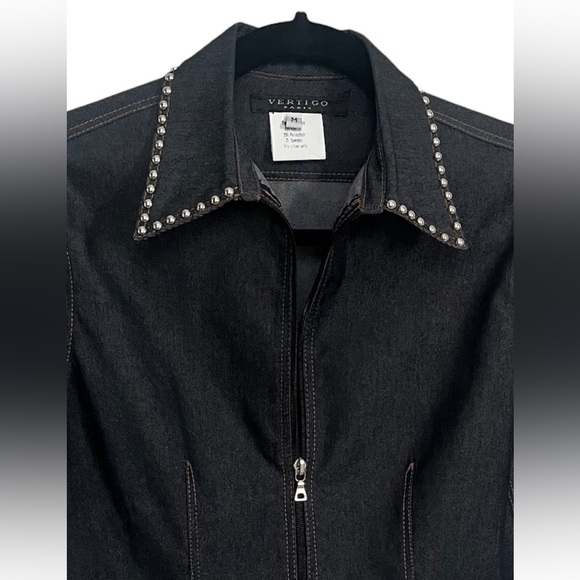 Vertigo Paris Dark Wash Silver Studded Denim Jacket Size Medium - Picture 6 of 9